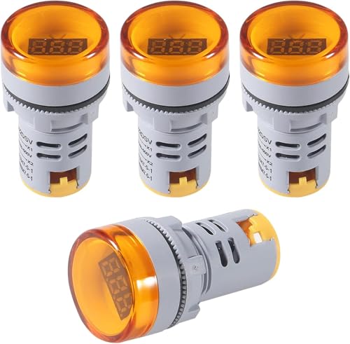 XYNO 4PCS Round LED Voltage Meter Indicator,Digital LED Display Voltmeter AC 60-500V Voltage Meter Monitor 110v 220v Volt Detetor MULTI Signal Indicator Light Panel (YELLOW)