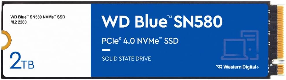 WD Blue SN580 2TB SSD, NVMe SSD, M.2 2280, PCIe Gen3, up to 4150 MB/s read speeds, nCache 4.0 Technology Includes Acronis True Image for Western Digital
