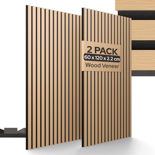 Arebos Paneles acústicos de 120 x 60 cm | pared de láminas en aspecto de madera para pared y techo | moderno panel de pared con alta absorción de sonido | fácil montaje y corte | Juego de 2 unidades