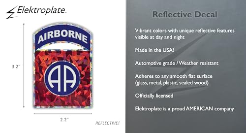 Image of Elektroplate US Army 82nd Airborne Premium Reflective Car Decal 3.25 inch | Officially Licensed, Weatherproof Automotive Grade Metallic Sticker for Water Bottle, Laptop & More; Made in the USA