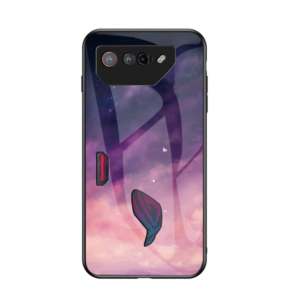 BRAND SET Case for Asus ROG Phone 7 5G Transparent Purple Star Sky Pattern Protective Case Tempered Glass Back Cover Shockproof Case Suitable for Asus ROG Phone 7 5G-MHXK