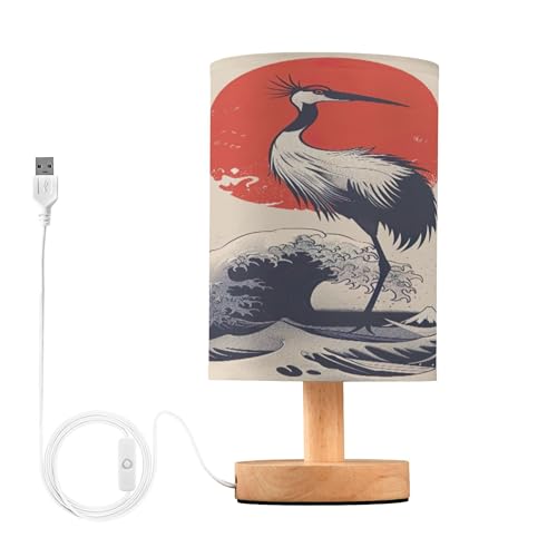 Sevdomey Lámpara de mesa de noche de onda japonesa con puerto USB, no necesita bombilla, luz LED cálida para dormitorio, sala de estar, oficina, lámpara de mesita de noche para leer, estudio,