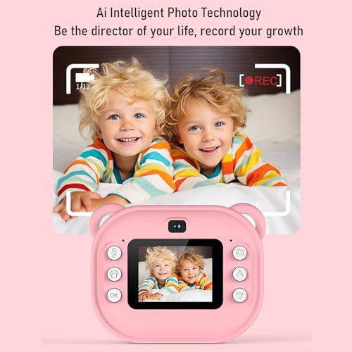 Câmera de Impressão Instantânea para Crianças, Câmera de Lente Dupla de Tela HD de 24MP 1080P 2 Pole