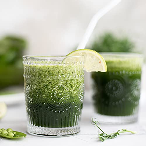 Image of MDLUU 6-Pack Embossed Drinking Glasses, Romantic Glassware, Vintage Glass Tumblers for Juice, Beverages, Cocktail, Capacity 9oz /265ml