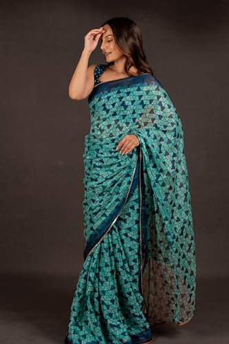 Image of MIRCHI FASHION Women Saree Chiffon Floral Printed | Breathable Festive Occasion Sari for Social Visits with Matching Blouse Piece