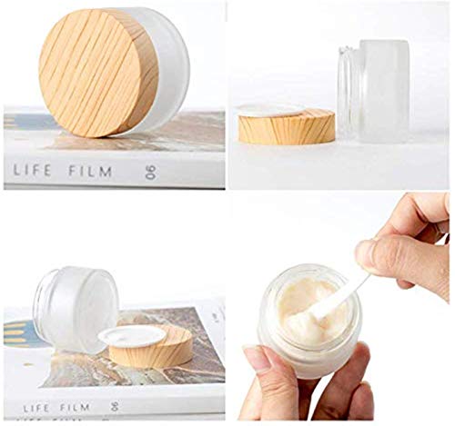 10 Pack 10 Grams/10 ML Empty Jars Round Frosted Glass Cosmetic Cream Jar Bottle with Wood Grain Lid Cosmetic Containers Refillable Glass Face Cream Box Pot for Makeup Lip Balms Eyeshadow3