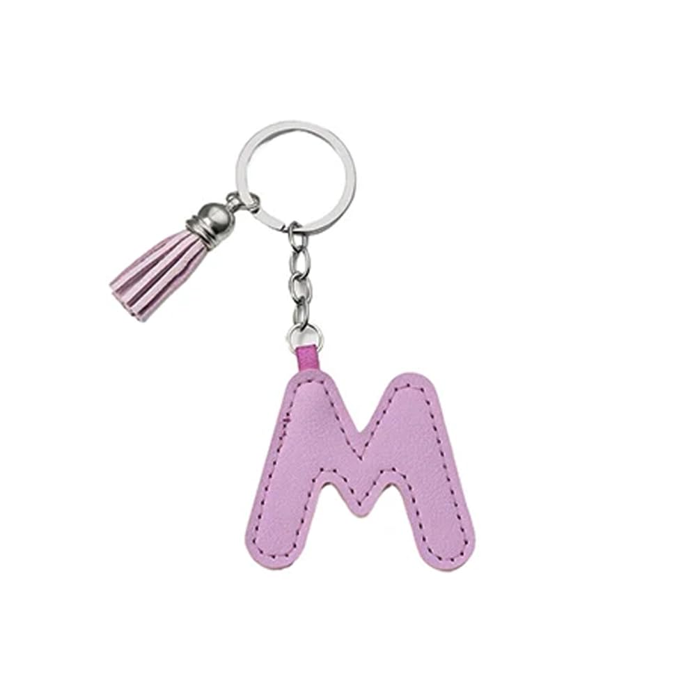 Arfuka Unisex Lette M Letter Keyring With Colored Pu Leather Tassel Pendant Alphabet M Keychain- Cute Bag Charm, Backpack Decoration Accessories For Women & Men