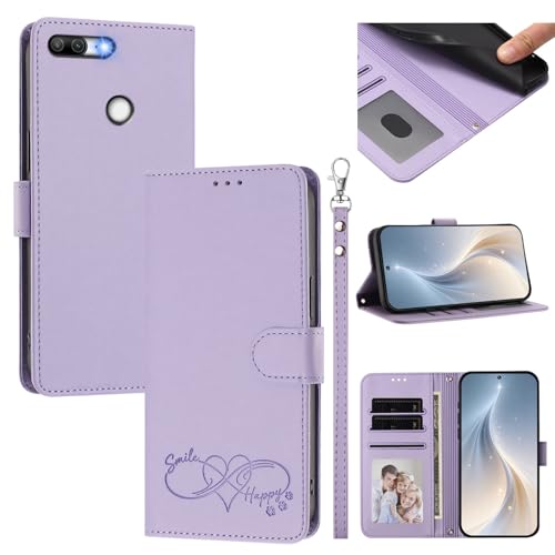 Jiajihua Cover Compatible with Huawei Enjoy 7S / P Smart 2018,Compatible with Honor 9 Lite Phone Case【Card Cash Slot Wallet Design Flip Kickstand Drop Protection】 Purple
