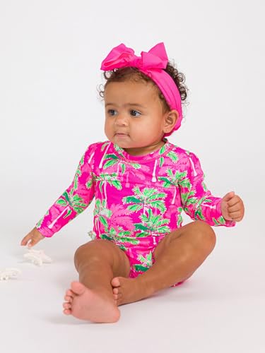 RuffleButts Baby Girls UPF 50+ Sun Protection Tropical Print Long Sleeve One Piece Rash Guard Swimsuit with Zipper4