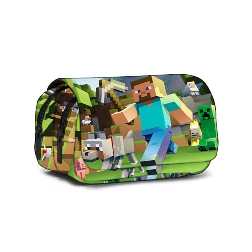 Minnecraft Lápiz Bolsa, Minnecraft 3D Estuche Anime Portalapices Gran Capacidad Lápiz Papelería Estuche con Doble Cremallera para Niños y niñas Escuela Oficina Material, Regalos de papelería