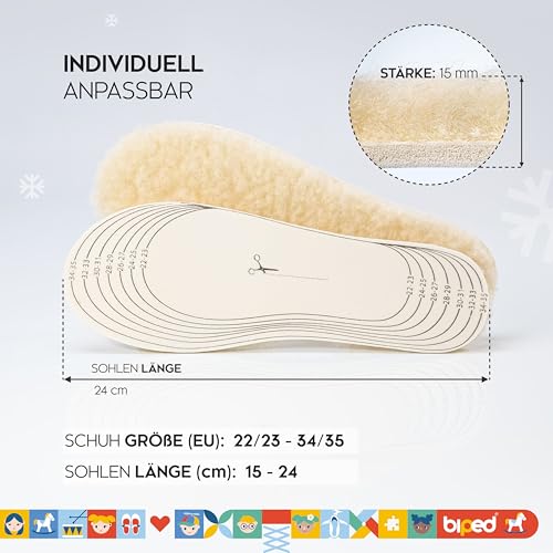 biped 2 Paar Kinder Lammwoll Natur Latex Wintersohlen - zum Zuschneiden - extra dicke Einlegesohlen - wärmende Wollsohlen für Kinderschuhe und Stiefel z2738