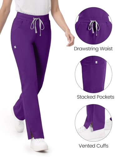 Image of Scrub Pants for Women - Straight Leg Medical Scrub Pants with 6 Pockets - Drawstring Soft Stretch Women Scrub Pant