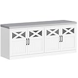 Hzuaneri 2 Tier Shoe Storage Bench with Doors, 47.2' Farmhouse Shoe Bench with Padded Cushion, 12 Pairs of Bed End Bench, Entryway Bench with Storage for Bedroom, Living Room, White SB61203X