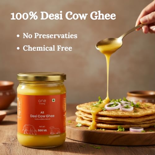 Image of A2 Desi Cow Ghee 500ml, Traditional Bilona Method Ghee, Pure Natural, Healthy, Organic Desi Ghee, Perfect for Cooking, Glass Jar, 500ml