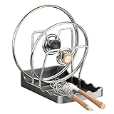 K&uuml;chentopfdeckel-Aufbewahrungsregal | 2-stufiger Topfdeckel-Organizer Mit Abtropfschale | Deckel- Und L&ouml;ffelablage, Multifunktionaler K&uuml;chen-Organizer-St&auml;nder F&uuml;r Herdplatte, F&uuml;r T&ouml;pfe, Deckel, L&ouml;ffel