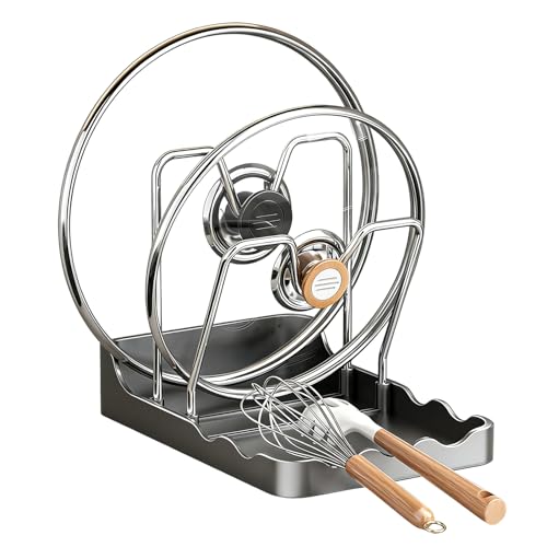 Zubehors Porta Coperchi Per Pentole,Porta Cucchiai Verticale - Con Vassoio Gocciolatoio Coperchi Per Padelle In Acciaio,Per Cucina Casa Dispensa Bancone Ristorante Pentole Padelle