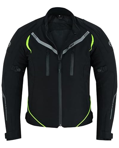 Jet Herren-Softshell-Motorrad-Kapuzenpullover, abnehmbare Protektoren, winddicht und wasserabweisend, hohe Sichtbarkeit, reflektierende Einsätze, PRIMO, Schwarz , M
