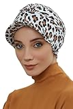 Aisha's Design Newsboy Visor Cap with Fashionable Patterns, Stylish Head Wear,%95 Cotton Instant Turban Lightweight Plain Printed Cotton Visor Cap, Wild Elegance