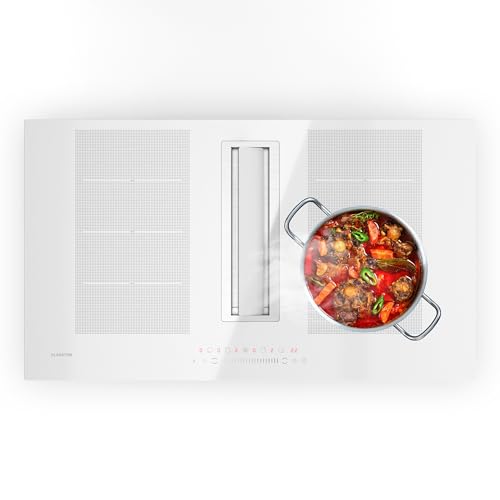 Klarstein Chef-Fusion Placa de Inducción con Extractor Integrado - Flex-Zone de 7200 W, 610 m³/h, Clase A, Control Táctil, Diseño Estético, Acero Inoxidable y Cristal, 90 cm