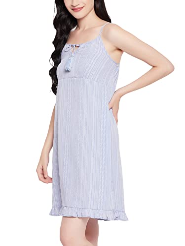 Image of Clovia Women's Crepe Striped Resort Wear Slip Dress with Ruffles