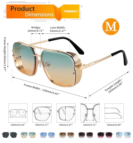 Image of FEISEDY Sunglasses Mens Women Vintage Pilot Square Trendy Metal Steampunk Fishing Driving Sun Glasses B2894