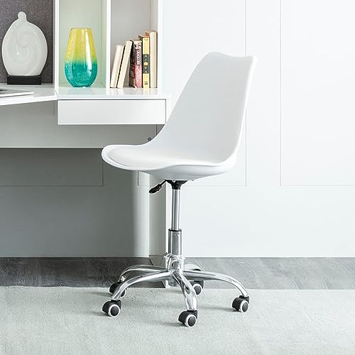 Image of Amazon Brand - Umi Height-Adjustable Modern Revolving Rotary Arm Office Study Desk Chair - Ideal for Spa, Bar, Home - White Color