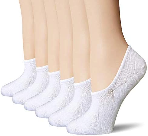 BERING Womens No Show Socks Ankle Thin Non Slip Footies Sneaker Low Cut for Flats Loafers Slip On, Size 9-11, White, 6 Pairs