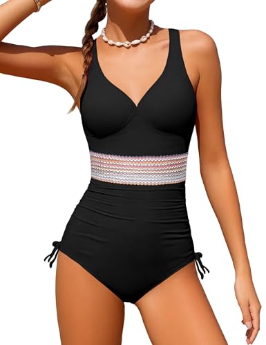 Girls One Piece Swimsuits Color Block Girls Swimsuit V Neck Girls Bathing Suit Drawstring Girls' Swimwear 9-16 Years