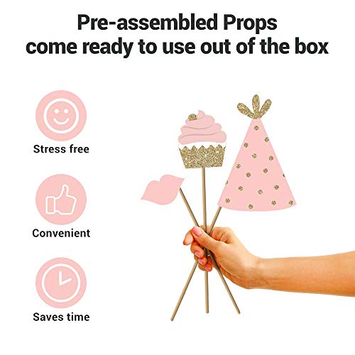 Fully Assembled 13th Birthday Photo Booth Props - Set of 30 - Pink & Gold Selfie Signs - 13th Party Supplies & Decorations - Cute Bday Designs with Real Glitter - Did We Mention No DIY