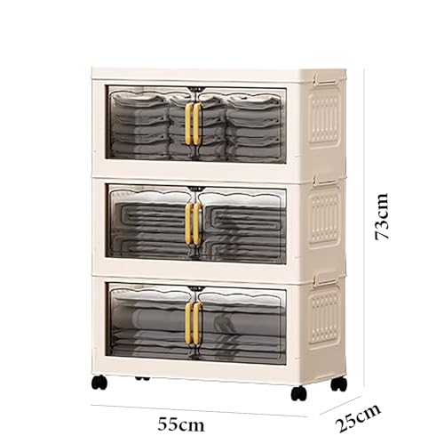 Image of House of Quirk 3 Layer Foldable Storage Box with Lid & 3 Clear Window - Stackable, Collapsible, Large Capacity Organizer for Clothes, Toys, Books, Bedroom, Closet & Office - Durable & Space-Saving