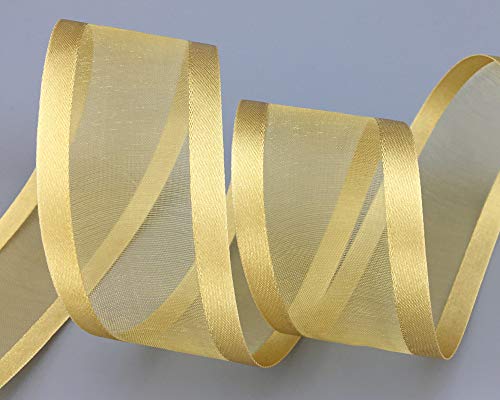 finemark 25 m x 38 mm Chiffon Ribbon with Satin Edge Beige Gold (18) Chiffon Decorative Ribbon Gift Ribbon Semi-Transparent Shiny Without Wire Organza - Image 4