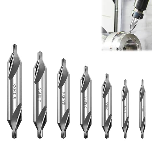 7-Piece Center Drill Bit Set ,60° Countersink Lathe Tools (1.0-5.0mm) , High-Speed Steel Spotting & Centering Drills for Metalworking