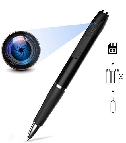 Cámara espía con bolígrafo oculto, cámara pequeña 1080P, cámara secreta portátil con toma de fotos, tarjeta TF de 32 G y 5 recambios de tinta (negro)