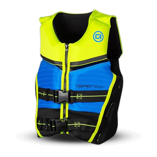 OBrien Youth Flex V-Back Neoprene CGA Life Jacket for Watersports Boating Swimming and Paddle Adjustable Fit - Size 55 to 75 lbs Blue/Lime