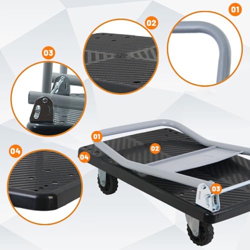 Carro de Plataforma Plegable de Alta Resistencia con asa de Empuje/tracción. Carretilla de Mano portátil para facilitar el traslado de Suministros. Carro Compacto sobre r