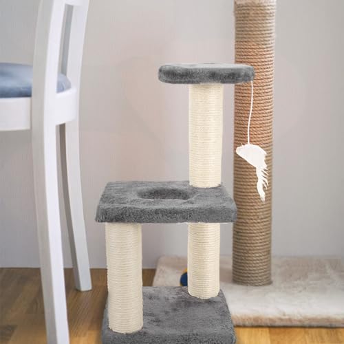 Rascador Torre de Sisal Multi-Capa para Gatos Gris miniatura 6