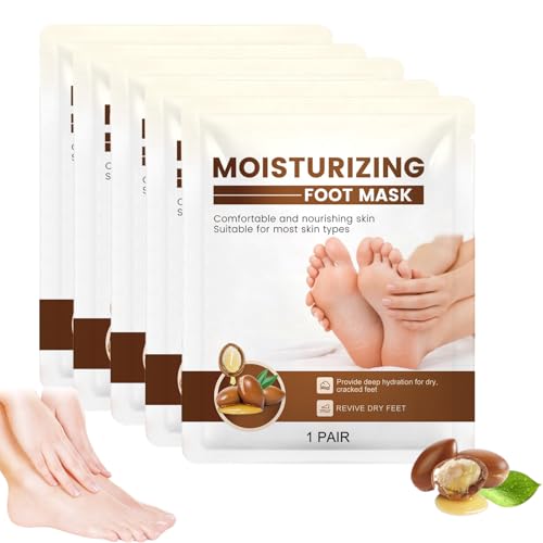 Deep Hydration Foot Mask Socks with Shea Butter, Moisturizing Socks for Dry & Cracked Feet, Jojoba Oil & Vitamin E, 5-Pack Hydration Foot Moisturiser Socks for Daily Foot Care (5PC)