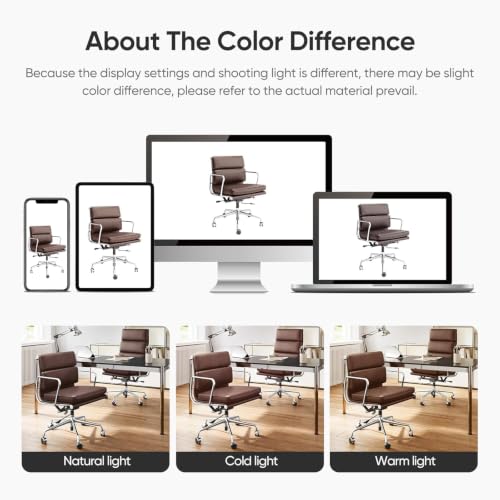 Image of Genuine Leather Office Chair, Mid Back Executive Desk Chair | Real Leather, Lumbar Support, height adjustable, tilt lock, polished aluminum base for 350lb, silent casters, timeless Design