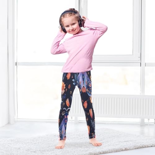Toddler Girls Leggings Printed Yoga Pants Leggings Night Fly with Floral Ornamebt on Wings for Kids4