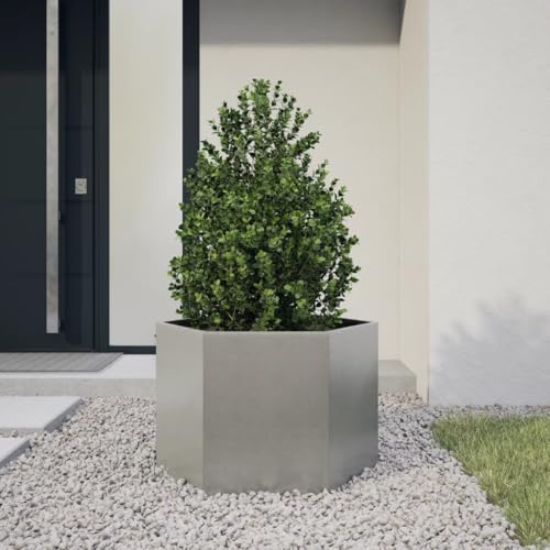 Gecheer Jardinera Hexagonal Acero Inoxidable 69x60x45 cm,Jardinera Exterior para Jardín Balcón o Patio