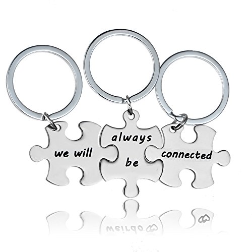 YeeQin 3PCS We Will Always Be Connected Keychain Set, Best Friends Keychains for 3, Friendship Keychain Jewelry Gift for Sisters Friends