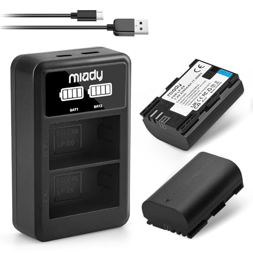 Miady 2 Pack LP-E6 Charger and Replacement Batteryfor Camera