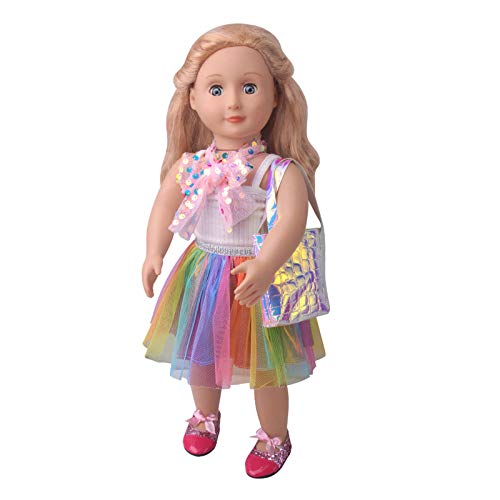 Lembani Princess Doll Fashion Clothes Costume Rainbow Tutu Dress For American 18 Inch Dolls Outfits For Girls, Including Gauzy Dress, Vest, Bowknot, Sequin Coat, Bag And Shoes (Pink) #TOP2