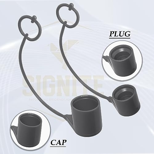 Image of 3 /8 Skid Steer Bobcat Hydraulic Cap Flat Face Air Coupler Cover Male Female Dust Caps and Plug,Fits ISO 16028 Hydraulic Quick Disconnects with Retention Ring Keeps Cap Attached to Hose (BLACK)2 Set