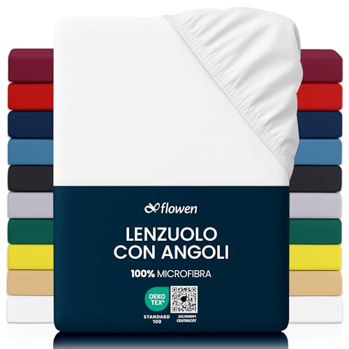 Lenzuola con Angoli 140x200 cm Bianco in Microfibra per Letto a Una Piazza e Mezza con Materasso fino a 30cm Tessuto Anti-Acaro e Ipoallergenico di Alta Qualità Morbido e Lavabile in Lavatrice