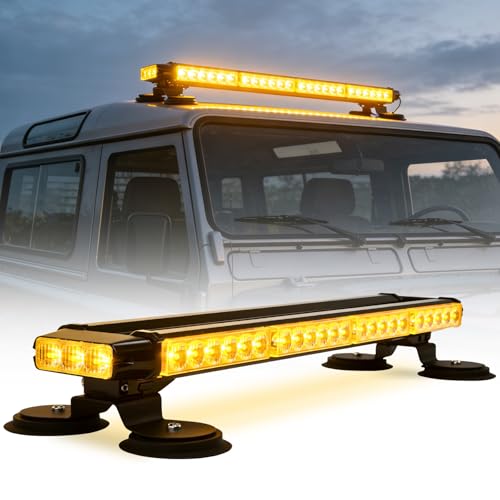 Gyrophare Stroboscopique Magnétique 48 LED – Feux Blanc Et Ambre – 26,5 X 16,5 X 6,5 Cm – Autonome
