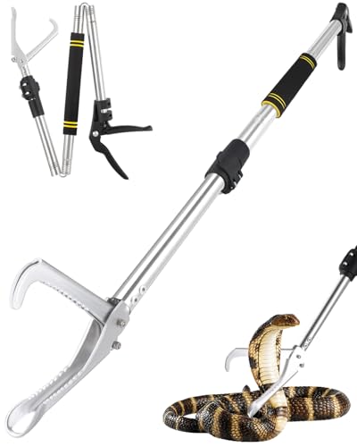 Quynhni Snake Grabber Tool 55 Inch Stainless Steel Snake Tongs Heavy Duty Snake Catcher with Extendable Handle for Reptile Control