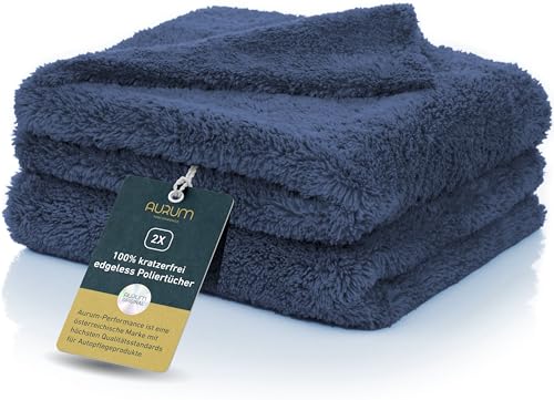 Aurum-Performance® Auto-Poliertuch 2er Set lackschonend & randlos - Mikrofaser Auto-Poliertücher zur Profi Autopflege - Weiches KFZ Mikrofasertuch, Lack Politur Tücher