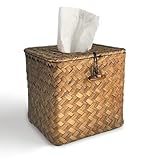 Woven Square Tissue Box Cover, Natural Seagrass Facial Napkin Holder Cube Boho Farmhouse Decor for Bathroom...