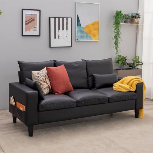 FURNY Francestyle 3 Seater Leatherette Sofa Set (Black)